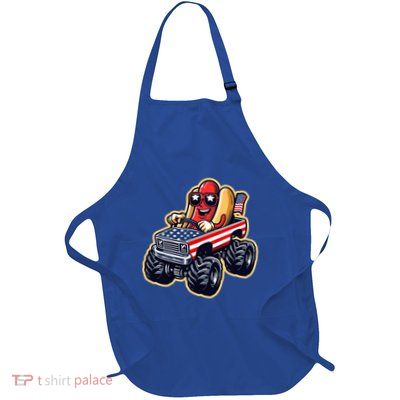 Hotdog 4th Of July American Flag Sunglasses A Monster Truck Gift Full-Length Apron With Pockets