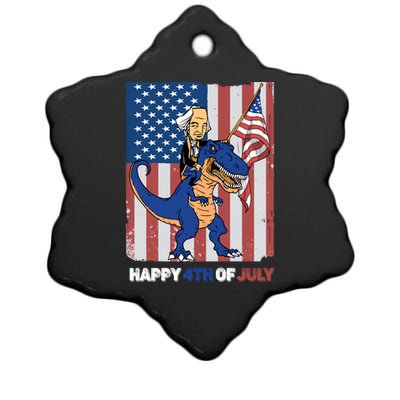 Happy 4th Of July American President Riding A Dinosaur Meaningful Gift Ceramic Star Ornament