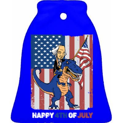 Happy 4th Of July American President Riding A Dinosaur Meaningful Gift Ceramic Bell Ornament