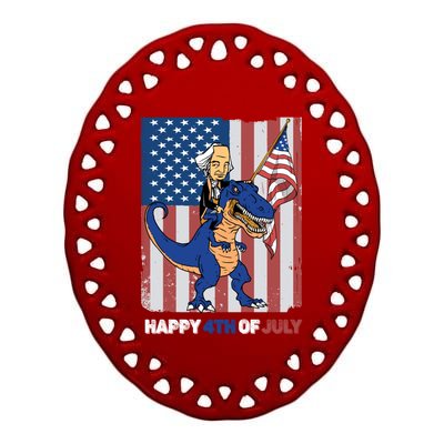 Happy 4th Of July American President Riding A Dinosaur Meaningful Gift Ceramic Oval Ornament