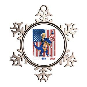 Happy 4th Of July American President Riding A Dinosaur Meaningful Gift Metallic Star Ornament