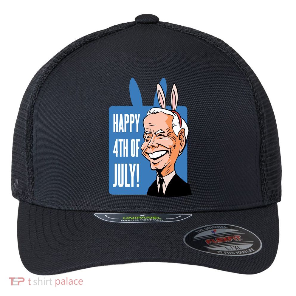 Happy 4th Of July Funny Biden Easter Bunny Parody Flexfit Unipanel Trucker Cap