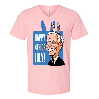 Happy 4th Of July Funny Biden Easter Bunny Parody V-Neck T-Shirt