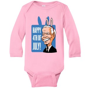 Happy 4th Of July Funny Biden Easter Bunny Parody Baby Long Sleeve Bodysuit