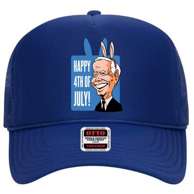 Happy 4th Of July Funny Biden Easter Bunny Parody High Crown Mesh Back Trucker Hat