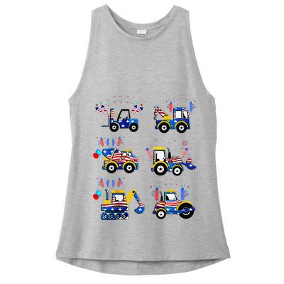 Happy 4th Of July Crane Truck Construction Ladies PosiCharge Tri-Blend Wicking Tank