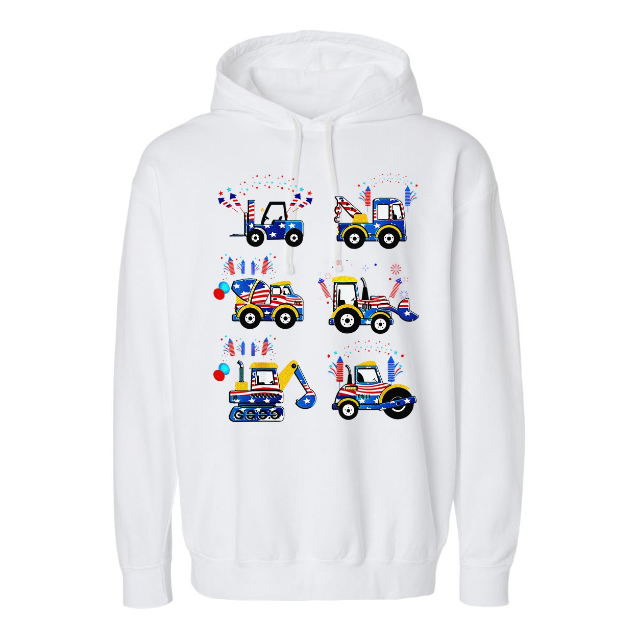 Happy 4th Of July Crane Truck Construction Garment-Dyed Fleece Hoodie