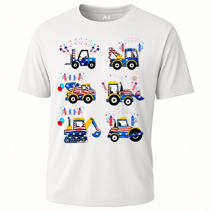 Happy 4th Of July Crane Truck Construction Cooling Performance Crew T-Shirt