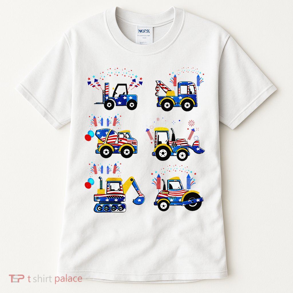 Happy 4th Of July Crane Truck Construction Tall T-Shirt
