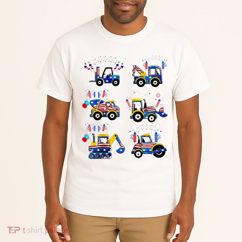 Happy 4th Of July Crane Truck Construction Tall T-Shirt