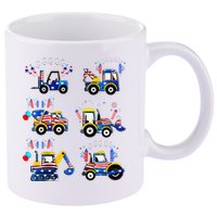 Happy 4th Of July Crane Truck Construction 11oz C Handle Ceramic Mug