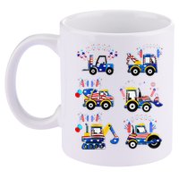 Happy 4th Of July Crane Truck Construction 11oz C Handle Ceramic Mug