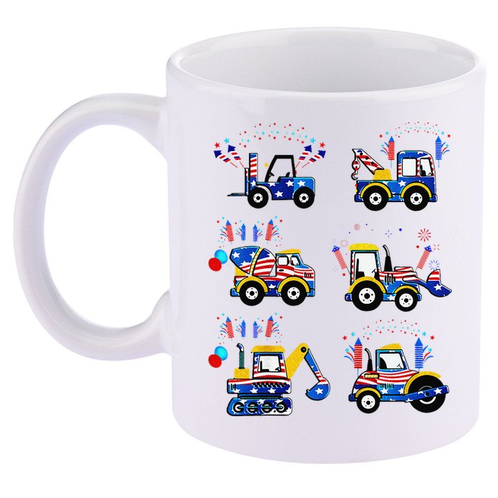 Happy 4th Of July Crane Truck Construction 11oz C Handle Ceramic Mug