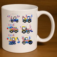 Happy 4th Of July Crane Truck Construction 11oz C Handle Ceramic Mug