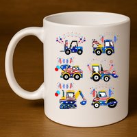Happy 4th Of July Crane Truck Construction 11oz C Handle Ceramic Mug