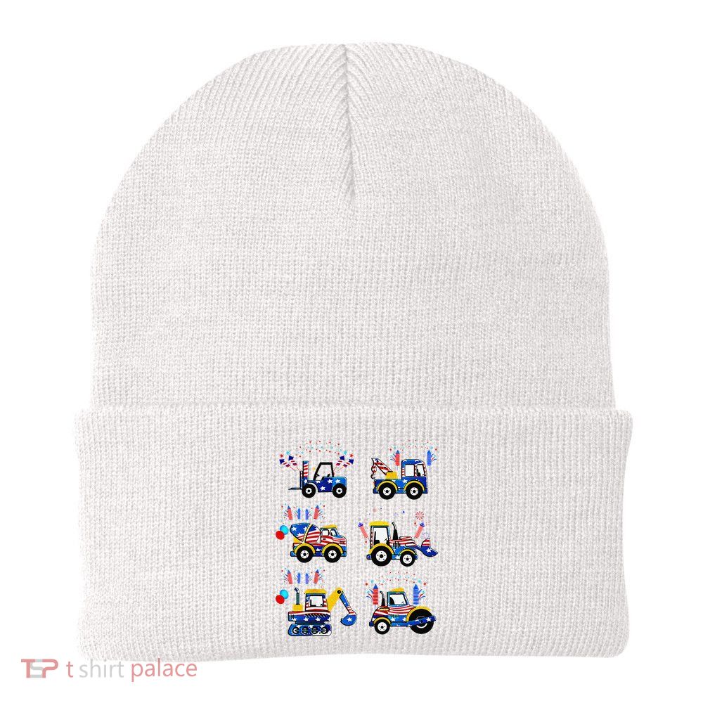 Happy 4th Of July Crane Truck Construction Beanie