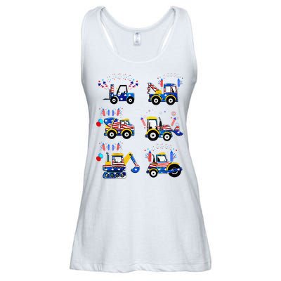 Happy 4th Of July Crane Truck Construction Ladies Essential Flowy Tank
