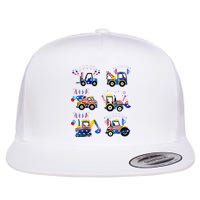 Happy 4th Of July Crane Truck Construction Flat Bill Trucker Hat