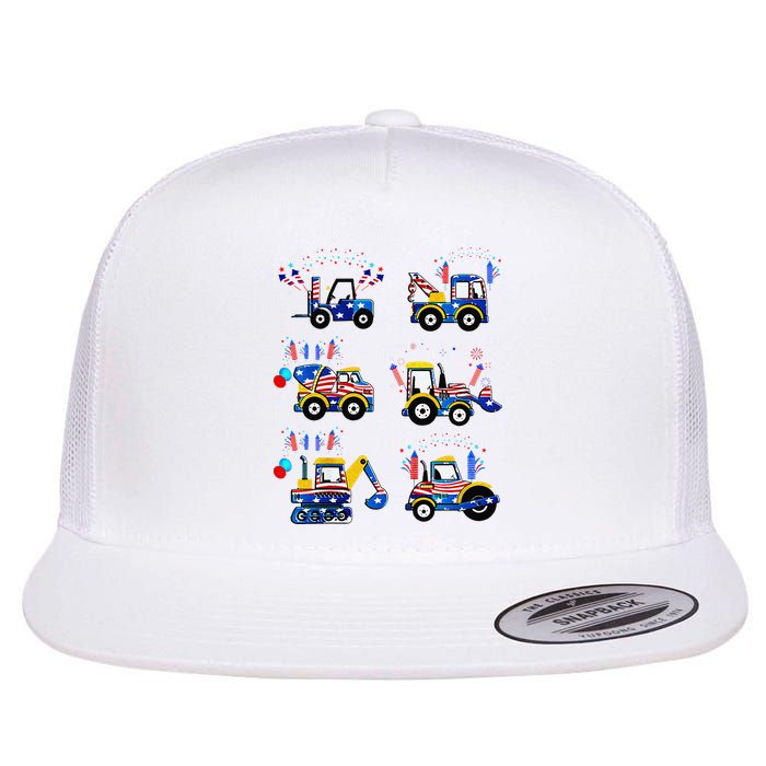 Happy 4th Of July Crane Truck Construction Flat Bill Trucker Hat