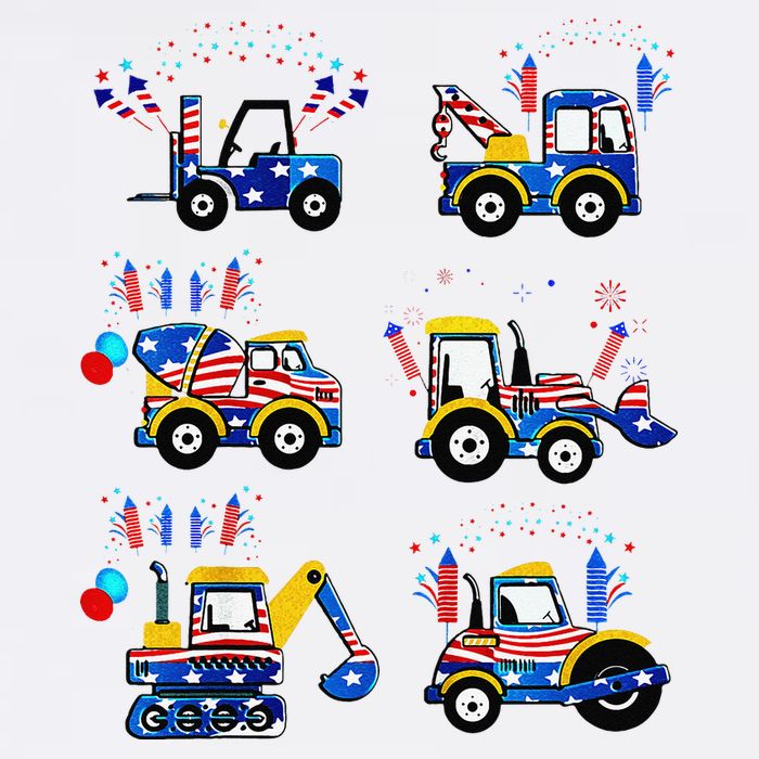 Happy 4th Of July Crane Truck Construction Flat Bill Trucker Hat