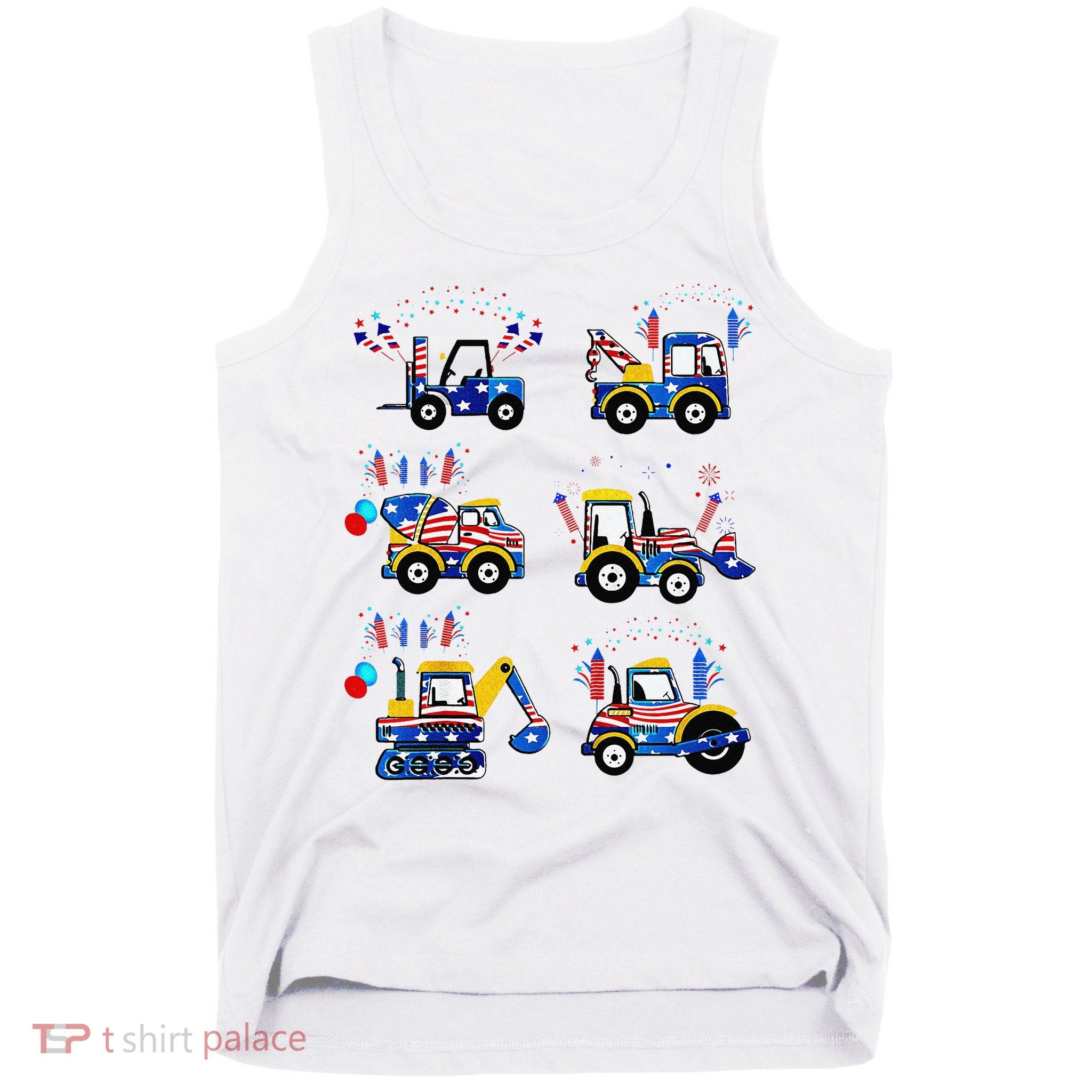 Happy 4th Of July Crane Truck Construction Tank Top
