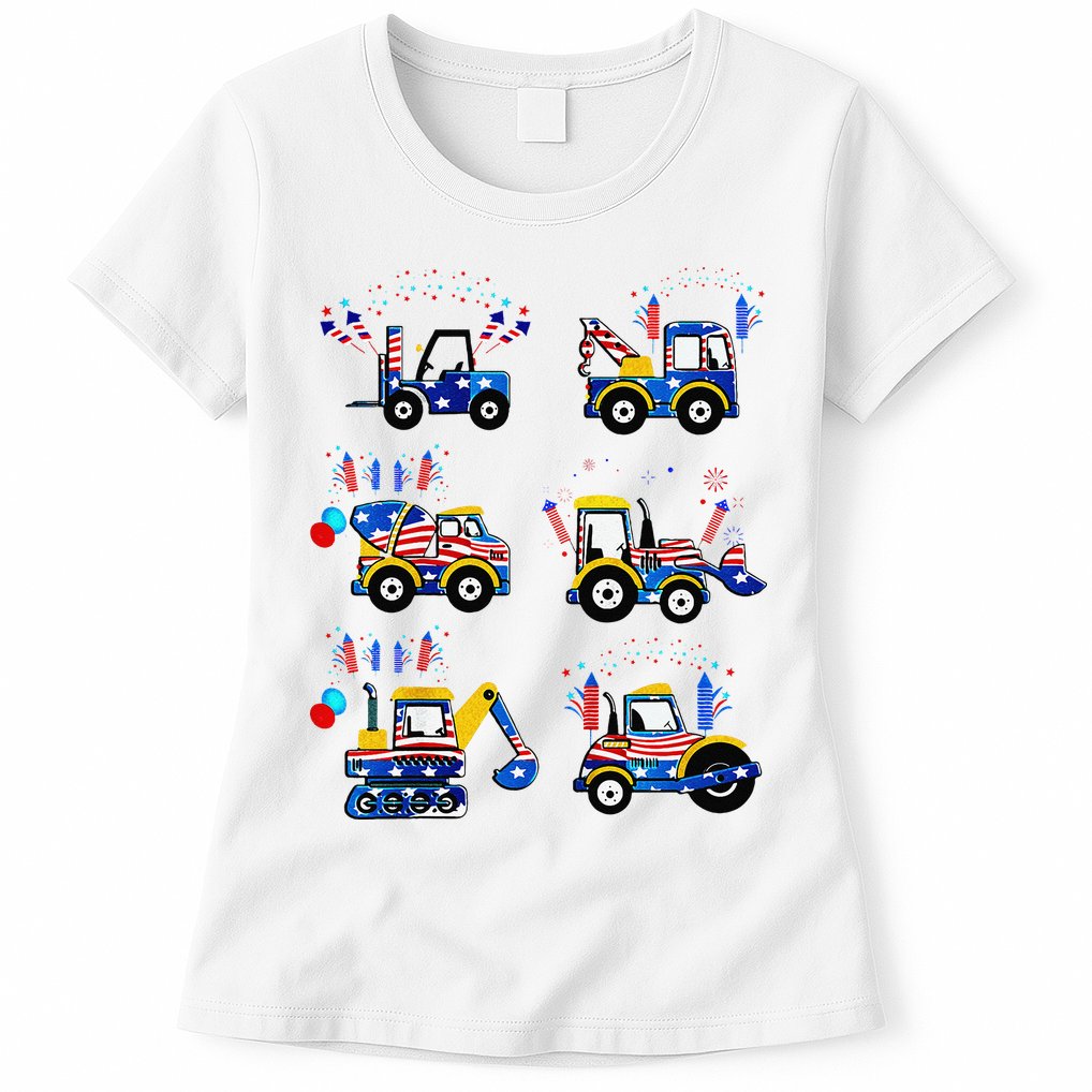 Happy 4th Of July Crane Truck Construction Womens T-Shirt
