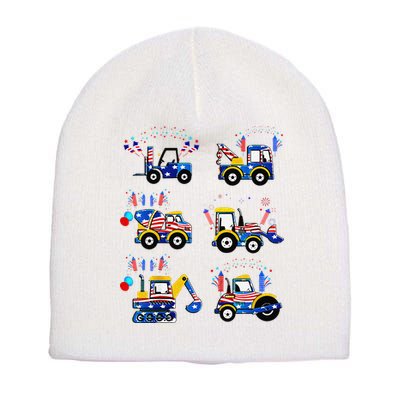 Happy 4th Of July Crane Truck Construction Short Acrylic Beanie