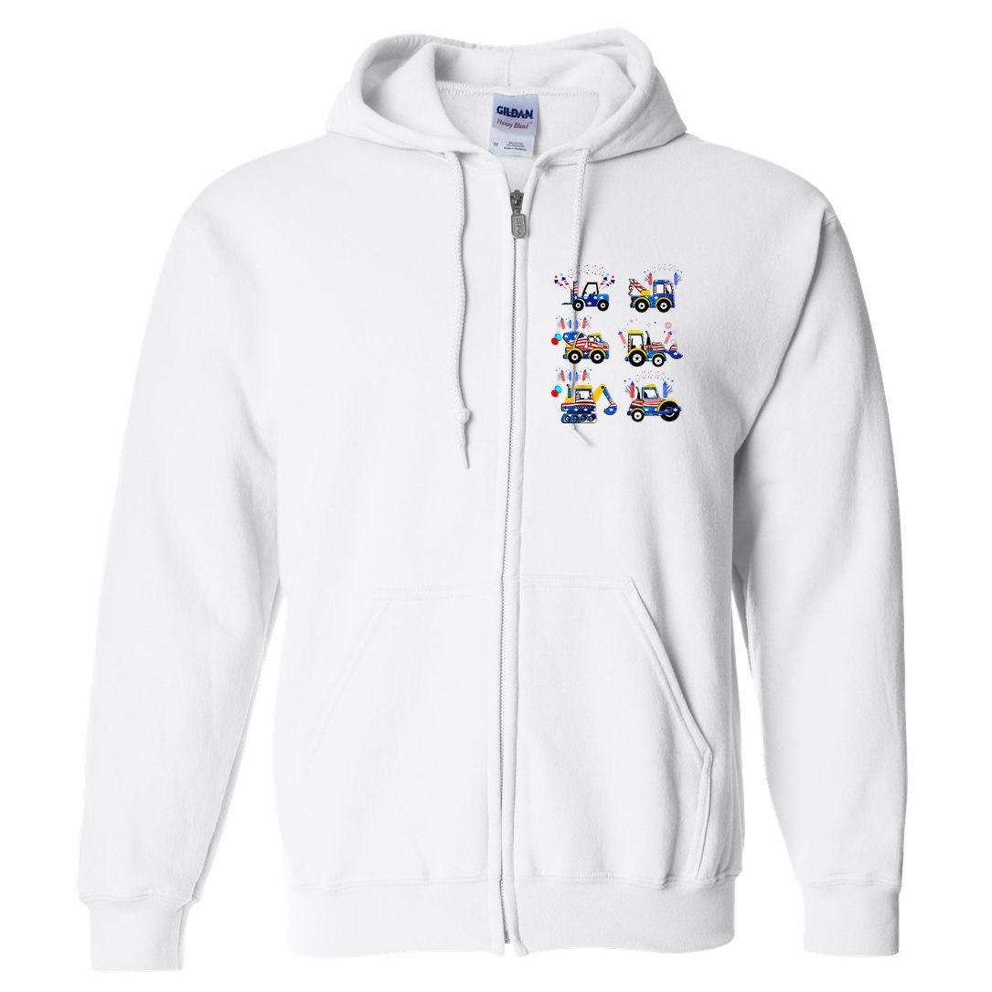 Happy 4th Of July Crane Truck Construction Full Zip Hoodie