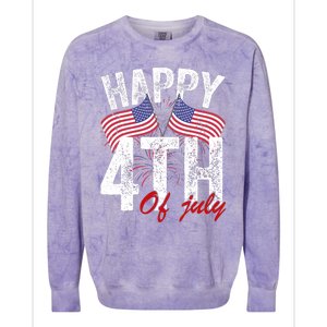 Happy 4th Of July American Flag Usa Patriotic Colorblast Crewneck Sweatshirt