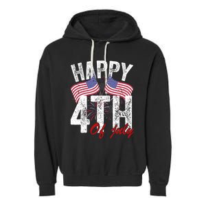 Happy 4th Of July American Flag Usa Patriotic Garment-Dyed Fleece Hoodie