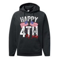 Happy 4th Of July American Flag Usa Patriotic Performance Fleece Hoodie