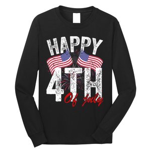 Happy 4th Of July American Flag Usa Patriotic Long Sleeve Shirt