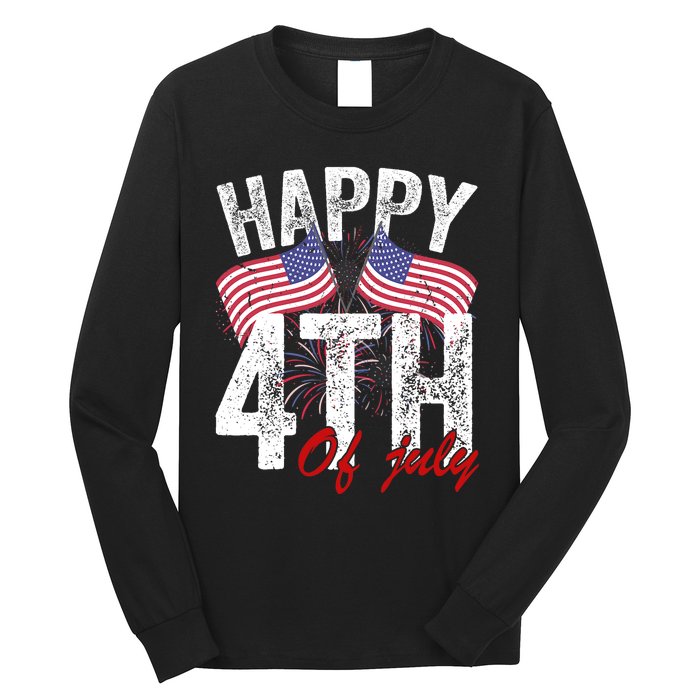 Happy 4th Of July American Flag Usa Patriotic Long Sleeve Shirt