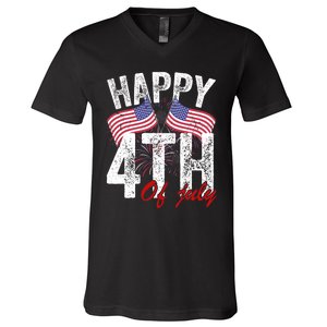 Happy 4th Of July American Flag Usa Patriotic V-Neck T-Shirt