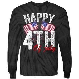 Happy 4th Of July American Flag Usa Patriotic Tie-Dye Long Sleeve Shirt