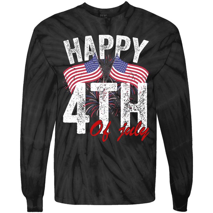 Happy 4th Of July American Flag Usa Patriotic Tie-Dye Long Sleeve Shirt