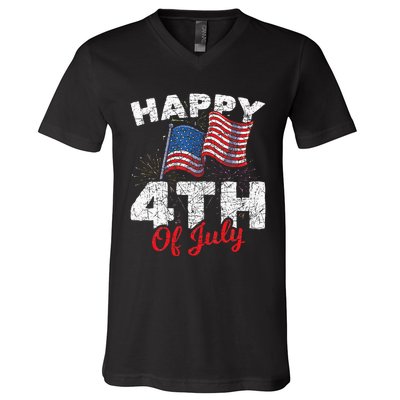 Happy 4th Of July Patriotic American US Flag 4th Of July V-Neck T-Shirt