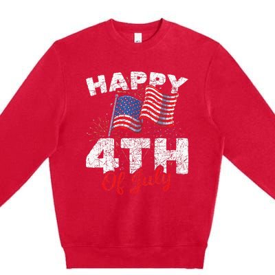 Happy 4th Of July Patriotic American US Flag 4th Of July Premium Crewneck Sweatshirt