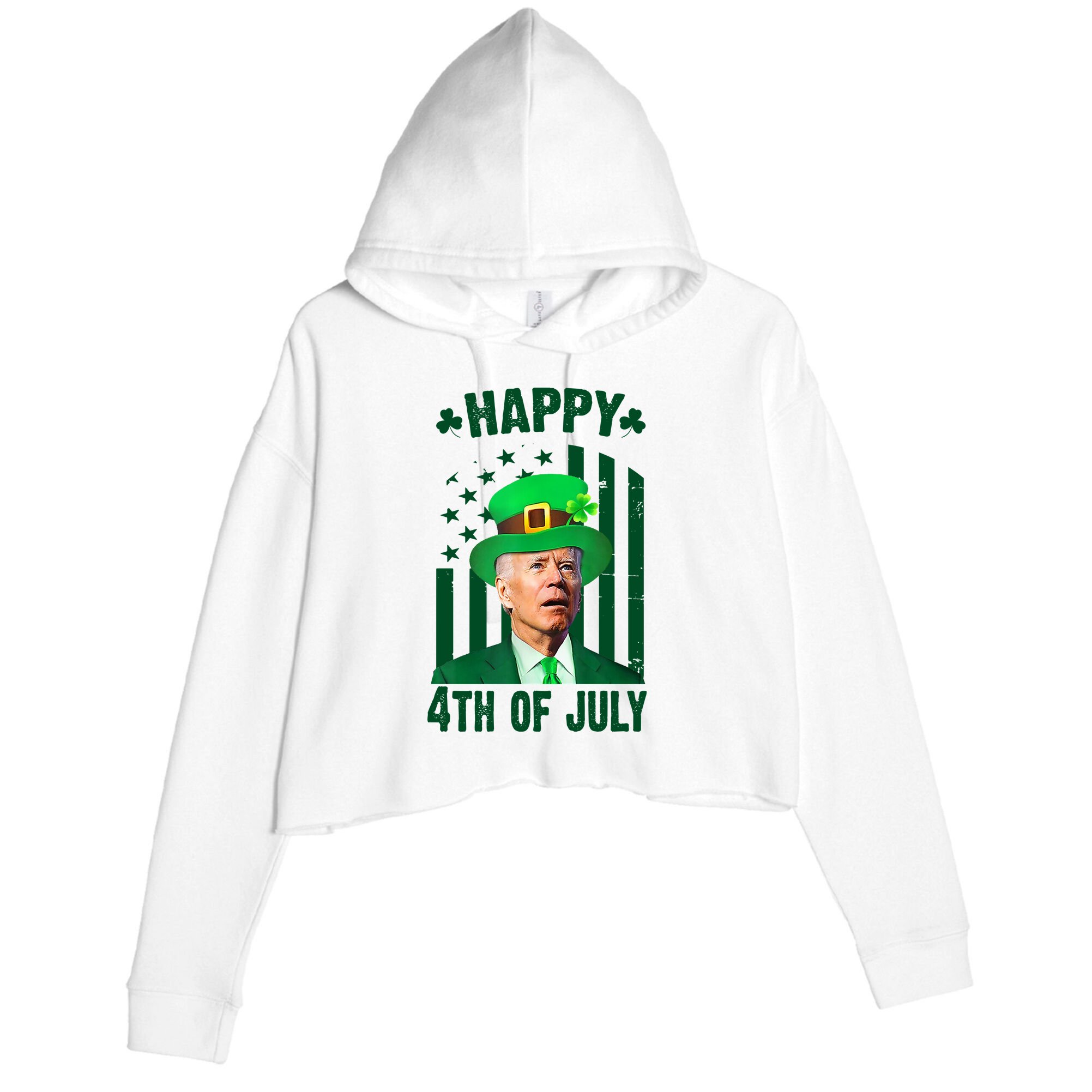 Happy 4th Of July Funny Biden St Patrick's Day Holiday Crop Fleece Hoodie
