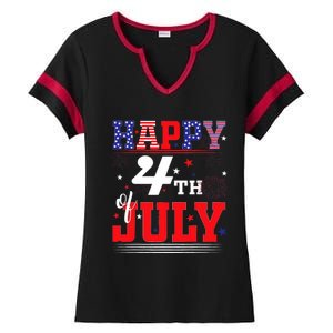 Happy 4th Of July Us Fireworks Illuminate The Sky Ladies Halftime Notch Neck Tee