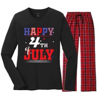 Happy 4th Of July Us Fireworks Illuminate The Sky Women's Long Sleeve Flannel Pajama Set 