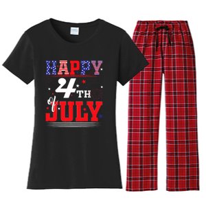 Happy 4th Of July Us Fireworks Illuminate The Sky Women's Flannel Pajama Set