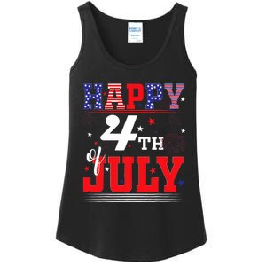 Happy 4th Of July Us Fireworks Illuminate The Sky Ladies Essential Tank