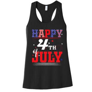 Happy 4th Of July Us Fireworks Illuminate The Sky Women's Racerback Tank