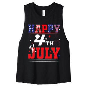 Happy 4th Of July Us Fireworks Illuminate The Sky Women's Racerback Cropped Tank