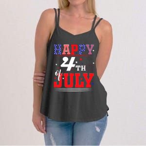 Happy 4th Of July Us Fireworks Illuminate The Sky Women's Strappy Tank