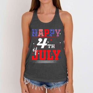 Happy 4th Of July Us Fireworks Illuminate The Sky Women's Knotted Racerback Tank