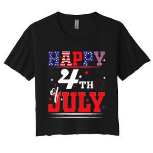 Happy 4th Of July Us Fireworks Illuminate The Sky Women's Crop Top Tee