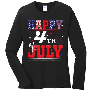 Happy 4th Of July Us Fireworks Illuminate The Sky Ladies Long Sleeve Shirt