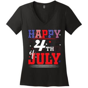 Happy 4th Of July Us Fireworks Illuminate The Sky Women's V-Neck T-Shirt